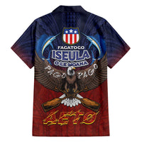 American Samoa Fautasi Family Matching Short Sleeve Bodycon Dress and Hawaiian Shirt Pago Pago Aeto and Iseula o le Moana of Fagatogo Red-Blue - Polynesian Pride