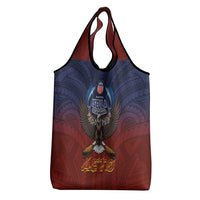 American Samoa Fautasi Grocery Bag Pago Pago Aeto and Iseula o le Moana of Fagatogo Red-Blue - Polynesian Pride