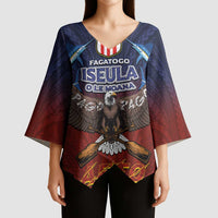 American Samoa Fautasi Kimono Sleeve Blouse Pago Pago Aeto and Iseula o le Moana of Fagatogo Red-Blue - Polynesian Pride