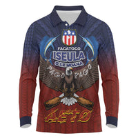 American Samoa Fautasi Long Sleeve Polo Shirt Pago Pago Aeto and Iseula o le Moana of Fagatogo Red-Blue - Polynesian Pride