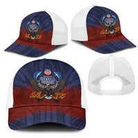 American Samoa Fautasi Mesh Trucker Cap Pago Pago Aeto and Iseula o le Moana of Fagatogo Red-Blue - Polynesian Pride
