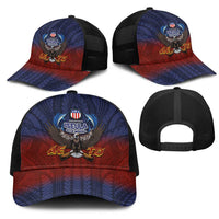 American Samoa Fautasi Mesh Trucker Cap Pago Pago Aeto and Iseula o le Moana of Fagatogo Red-Blue - Polynesian Pride