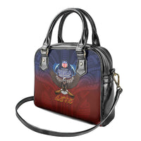 American Samoa Fautasi Shoulder Handbag Pago Pago Aeto and Iseula o le Moana of Fagatogo Red-Blue - Polynesian Pride