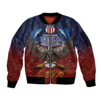 American Samoa Fautasi Sleeve Zip Bomber Jacket Pago Pago Aeto and Iseula o le Moana of Fagatogo Red-Blue - Polynesian Pride