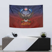 American Samoa Fautasi Tapestry Pago Pago Aeto and Iseula o le Moana of Fagatogo Red-Blue - Polynesian Pride