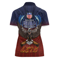 American Samoa Fautasi Women Polo Shirt Pago Pago Aeto and Iseula o le Moana of Fagatogo Red-Blue - Polynesian Pride