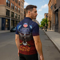 American Samoa Fautasi Zipper Polo Shirt Pago Pago Aeto and Iseula o le Moana of Fagatogo Red-Blue - Polynesian Pride