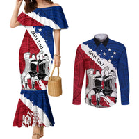 Samoa Rugby Couples Matching Mermaid Dress and Long Sleeve Button Shirts Siva Tau Dance Polynesian Tattoo Brush Style LT03 Red - Polynesian Pride