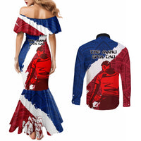 Samoa Rugby Couples Matching Mermaid Dress and Long Sleeve Button Shirts Siva Tau Dance Polynesian Tattoo Brush Style LT03 - Polynesian Pride