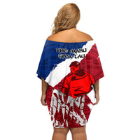 Samoa Rugby Off Shoulder Short Dress Siva Tau Dance Polynesian Tattoo Brush Style LT03 - Polynesian Pride