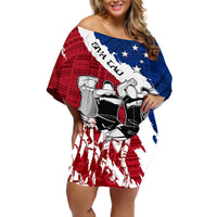 Custom Samoa Rugby Off Shoulder Short Dress Siva Tau Dance Polynesian Tattoo Brush Style LT03 Women Red - Polynesian Pride