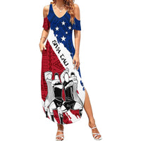 Custom Samoa Rugby Summer Maxi Dress Siva Tau Dance Polynesian Tattoo Brush Style LT03 Women Red - Polynesian Pride