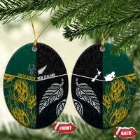 South Africa and New Zealand Ceramic Ornament King Protea and Silver Fern Mix Culture Pattern LT03 Oval Black - Polynesian Pride