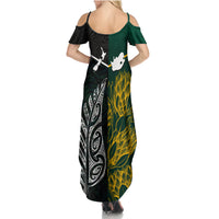 South Africa and New Zealand Family Matching Summer Maxi Dress and Hawaiian Shirt King Protea and Silver Fern Mix Culture Pattern LT03 - Polynesian Pride