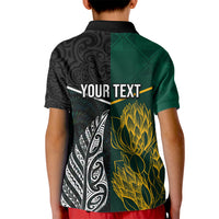 Personalised South Africa and New Zealand Kid Polo Shirt King Protea and Silver Fern Mix Culture Pattern LT03 - Polynesian Pride