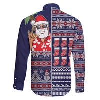 Hawaii Mele Kalikimaka Family Matching Off Shoulder Long Sleeve Dress and Hawaiian Shirt Aloha and Christmas Elements Patchwork Blue Style LT03 - Polynesian Pride