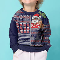 Hawaii Mele Kalikimaka Kid Ugly Christmas Sweater Aloha and Christmas Elements Patchwork Blue Style LT03 - Polynesian Pride