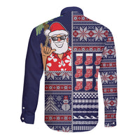 Hawaii Mele Kalikimaka Long Sleeve Button Shirt Aloha and Christmas Elements Patchwork Blue Style LT03 - Polynesian Pride