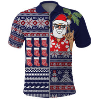 Hawaii Mele Kalikimaka Polo Shirt Aloha and Christmas Elements Patchwork Blue Style LT03 Blue - Polynesian Pride