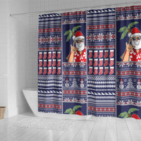 Hawaii Mele Kalikimaka Shower Curtain Aloha and Christmas Elements Patchwork Blue Style LT03 - Polynesian Pride
