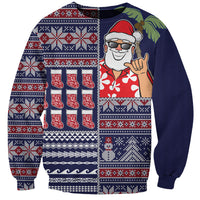 Hawaii Mele Kalikimaka Sweatshirt Aloha and Christmas Elements Patchwork Blue Style LT03 Unisex Blue - Polynesian Pride