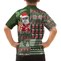 Hawaii Mele Kalikimaka Family Matching Long Sleeve Bodycon Dress and Hawaiian Shirt Aloha and Christmas Elements Patchwork Green Style LT03 - Polynesian Pride