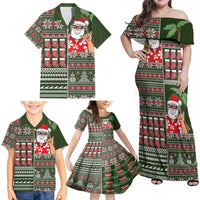 Hawaii Mele Kalikimaka Family Matching Off Shoulder Maxi Dress and Hawaiian Shirt Aloha and Christmas Elements Patchwork Green Style LT03 - Polynesian Pride