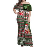 Hawaii Mele Kalikimaka Off Shoulder Maxi Dress Aloha and Christmas Elements Patchwork Green Style LT03 Women Green - Polynesian Pride