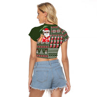 Hawaii Mele Kalikimaka Raglan Cropped T Shirt Aloha and Christmas Elements Patchwork Green Style LT03 - Polynesian Pride