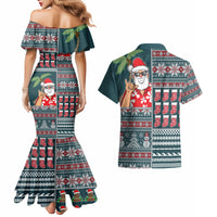 Hawaii Mele Kalikimaka Couples Matching Mermaid Dress and Hawaiian Shirt Aloha and Christmas Elements Patchwork Turquoise Style LT03 - Polynesian Pride
