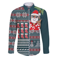 Hawaii Mele Kalikimaka Family Matching Mermaid Dress and Hawaiian Shirt Aloha and Christmas Elements Patchwork Turquoise Style LT03 Dad's Shirt - Long Sleeve Turquoise - Polynesian Pride