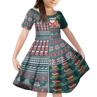 Hawaii Mele Kalikimaka Family Matching Off Shoulder Maxi Dress and Hawaiian Shirt Aloha and Christmas Elements Patchwork Turquoise Style LT03 Daughter's Dress Turquoise - Polynesian Pride