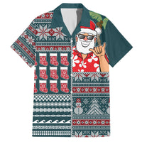 Hawaii Mele Kalikimaka Family Matching Off Shoulder Maxi Dress and Hawaiian Shirt Aloha and Christmas Elements Patchwork Turquoise Style LT03 Dad's Shirt - Short Sleeve Turquoise - Polynesian Pride
