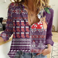 Hawaii Mele Kalikimaka Women Casual Shirt Aloha and Christmas Elements Patchwork Pink Style LT03 Female Pink - Polynesian Pride