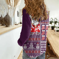 Hawaii Mele Kalikimaka Women Casual Shirt Aloha and Christmas Elements Patchwork Pink Style LT03 - Polynesian Pride