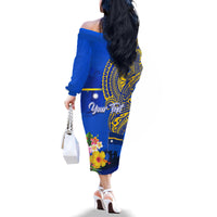 Personalised Nauru Independence Day Family Matching Off Shoulder Long Sleeve Dress and Hawaiian Shirt Nauruan Tribal Flag Style LT03 - Polynesian Pride
