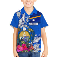 Personalised Nauru Coat of Arms Hawaiian Shirt Tropical Flower Polynesian Pattern LT03 - Polynesian Pride