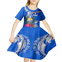 Personalised Nauru Coat of Arms Kid Short Sleeve Dress Tropical Flower Polynesian Pattern LT03 - Polynesian Pride