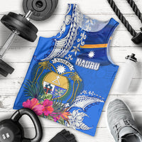 Personalised Nauru Coat of Arms Men Tank Top Tropical Flower Polynesian Pattern LT03 - Polynesian Pride