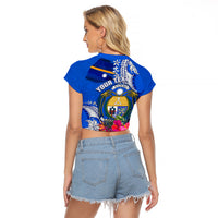 Personalised Nauru Coat of Arms Raglan Cropped T Shirt Tropical Flower Polynesian Pattern LT03 - Polynesian Pride