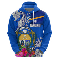 Personalised Nauru Coat of Arms Zip Hoodie Tropical Flower Polynesian Pattern LT03 - Polynesian Pride