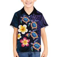 Hawaiian Turtles and Plumeria Hawaiian Shirt Polynesian Art Tribal Tattoo Dark Aqua Color