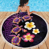 Hawaiian Turtles and Plumeria Beach Blanket Polynesian Art Tribal Tattoo Deep Violet Color LT03 - Polynesian Pride