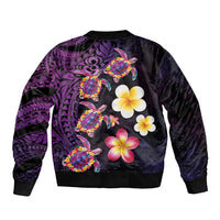 Hawaiian Turtles and Plumeria Bomber Jacket Polynesian Art Tribal Tattoo Deep Violet Color