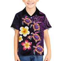 Hawaiian Turtles and Plumeria Hawaiian Shirt Polynesian Art Tribal Tattoo Deep Violet Color LT03 - Polynesian Pride