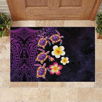 Hawaiian Turtles and Plumeria Rubber Doormat Polynesian Art Tribal Tattoo Deep Violet Color LT03 Purple - Polynesian Pride