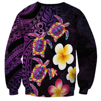 Hawaiian Turtles and Plumeria Sweatshirt Polynesian Art Tribal Tattoo Deep Violet Color LT03 - Polynesian Pride