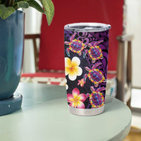 Hawaiian Turtles and Plumeria Tumbler Cup Polynesian Art Tribal Tattoo Deep Violet Color