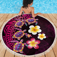 Hawaiian Turtles and Plumeria Beach Blanket Polynesian Art Tribal Tattoo Cerise LT03 - Polynesian Pride