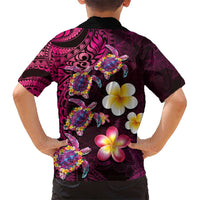 Hawaiian Turtles and Plumeria Kid Hawaiian Shirt Polynesian Art Tribal Tattoo Cerise